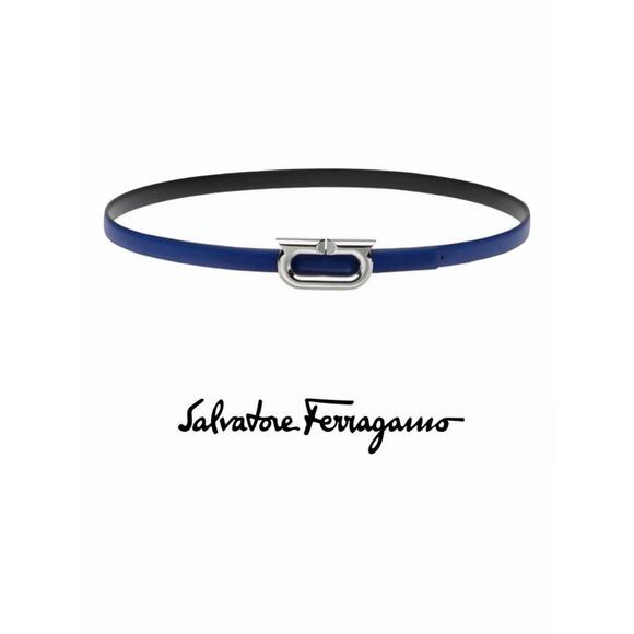Salvatore Ferragamo Gancio Ellipse Skinny Leather Belt Size 80/32\